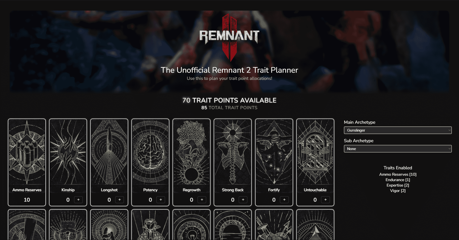 Remnant 2 Trait Planner